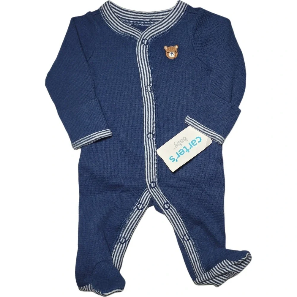 Carter's Preemie Baby Boy Footed Bear Sleeper Navy 1pc‎ Cotton NWT